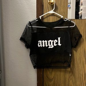 Black mesh crop top